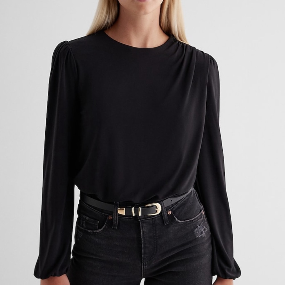 Express Skimming Crew Neck Puff Sleeve Bodysuit Black XL